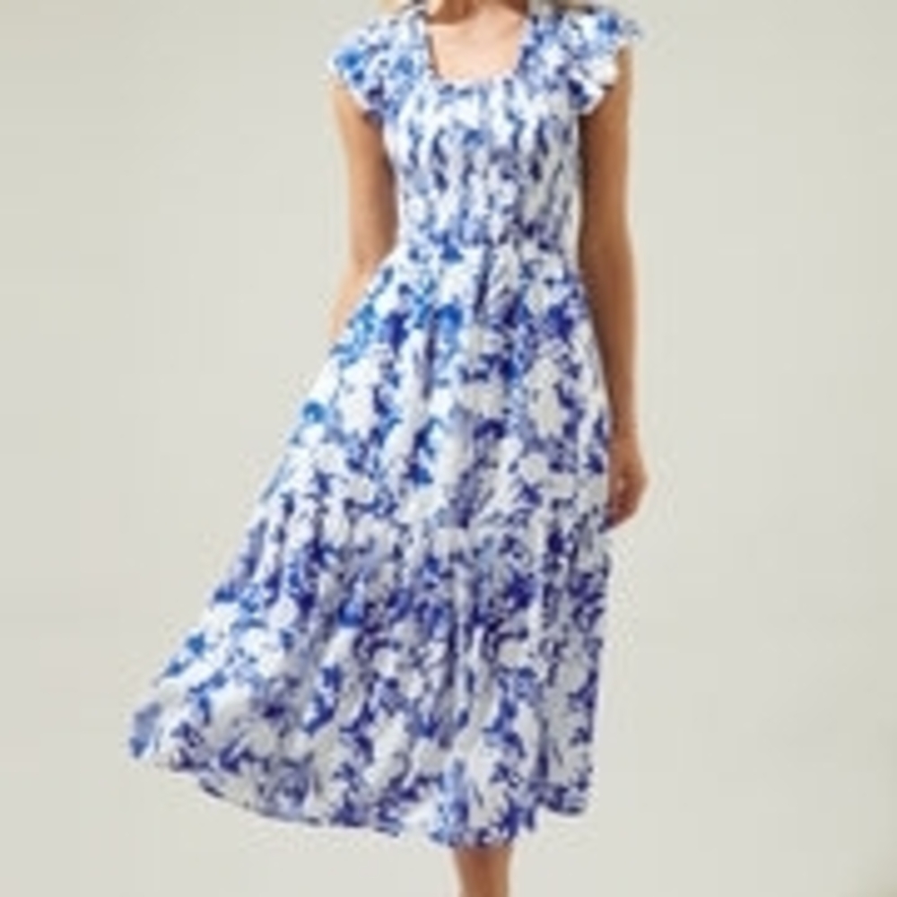 Sugarlips White and Blue Floral Midi Dress - Picture 6 of 6